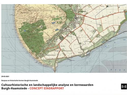 kaart kop van Schouwen met tekst cultuurhistorische en landschappelijke analyse en kernwaarden'' 