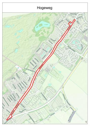 Landkaart van plangebied Hogeweg